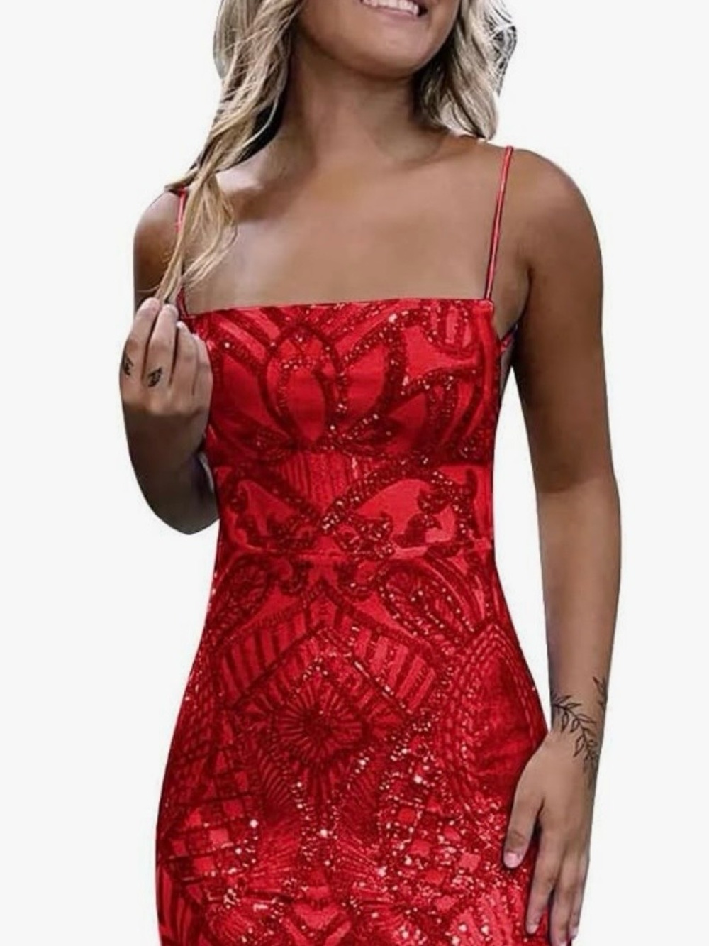 Red Sequin Spaghetti Strap Mini Dress